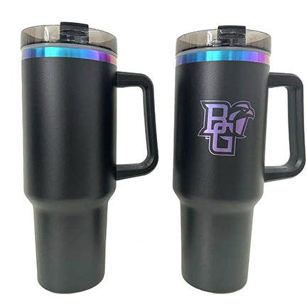 Rainbow Plated BLACK 40oz POWDER COATED TRAVELER TUMBLER for wholesale on Faire2