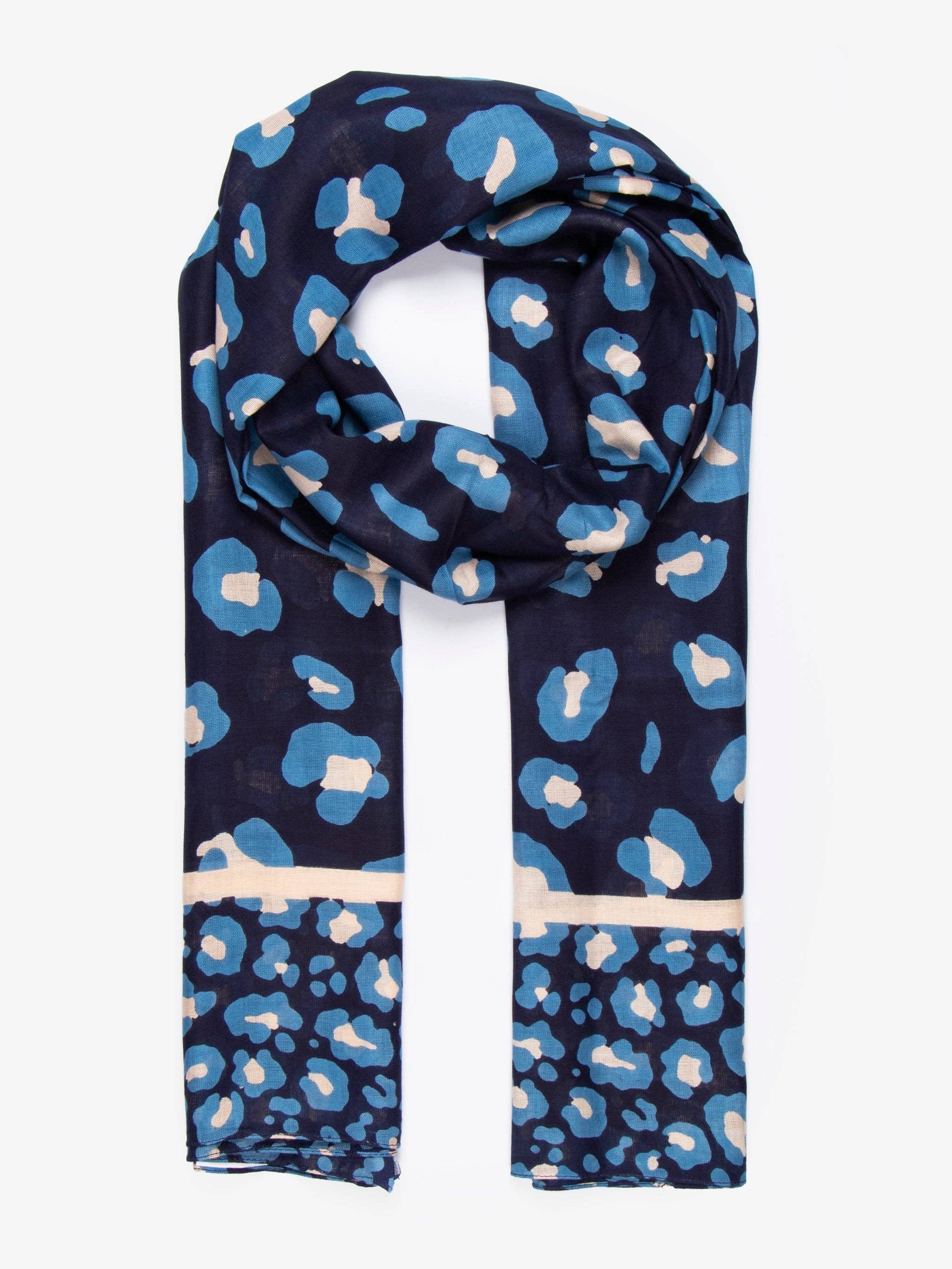 Sarta Accessories – Cachecol - Mulher por atacado – Cachecol Leopardo Bernie - Azul Marinho, Borda Leopardo0