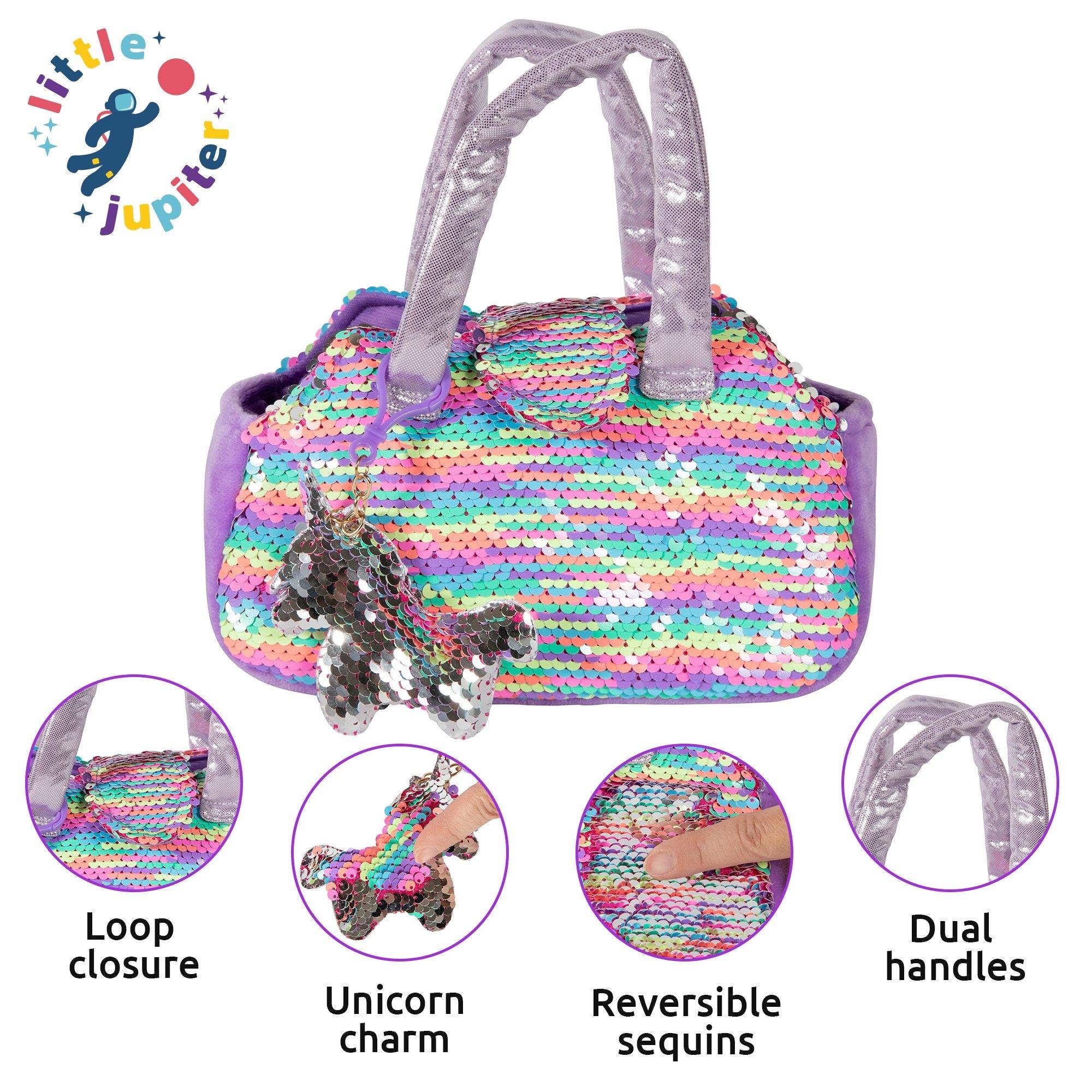 AYK Brand – wholesale Stuffed/plush toy – Kids & baby – Little Jupiter Pet Plush Set with Bag - Purple/Rainbow Unicorn2