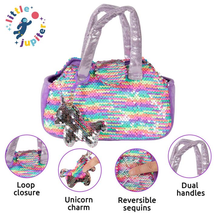 AYK Brand – wholesale Stuffed/plush toy – Kids & baby – Little Jupiter Pet Plush Set with Bag - Purple/Rainbow Unicorn2