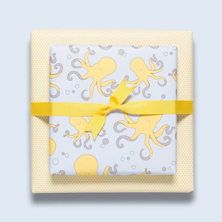 My Pretty Circus - Wholesale Flat Wrap - Yellow octopus wrapping paper, double-sided recycled paper7