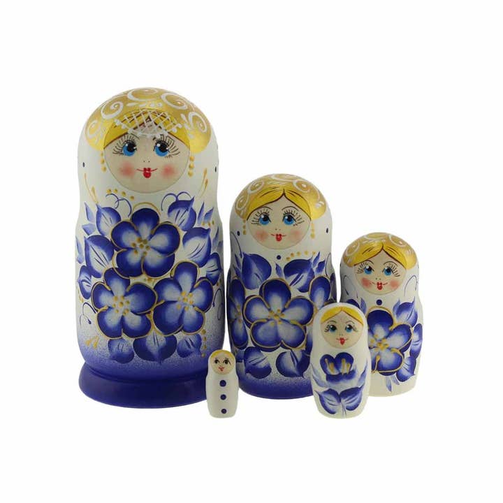 Conjunto de bonecas florais GZHEL AZUL/BRANCO, 5 unidades/6” por atacado de GSZ corporation DBA Gabriella's Gifts