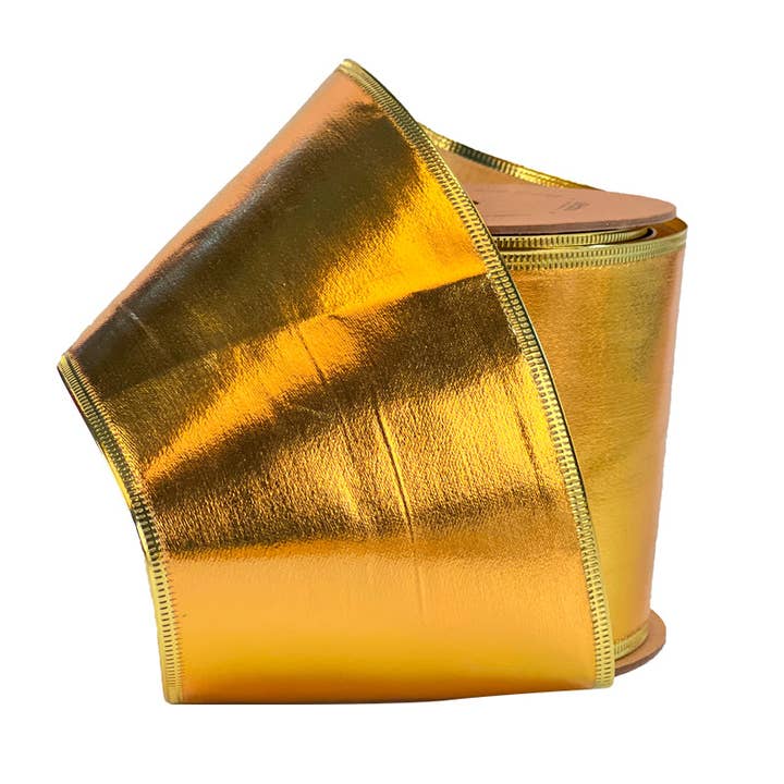4" Lurex Wired Ribbon | Gold | 10 Yard Roll for wholesale by LA Ribbons Wholesale