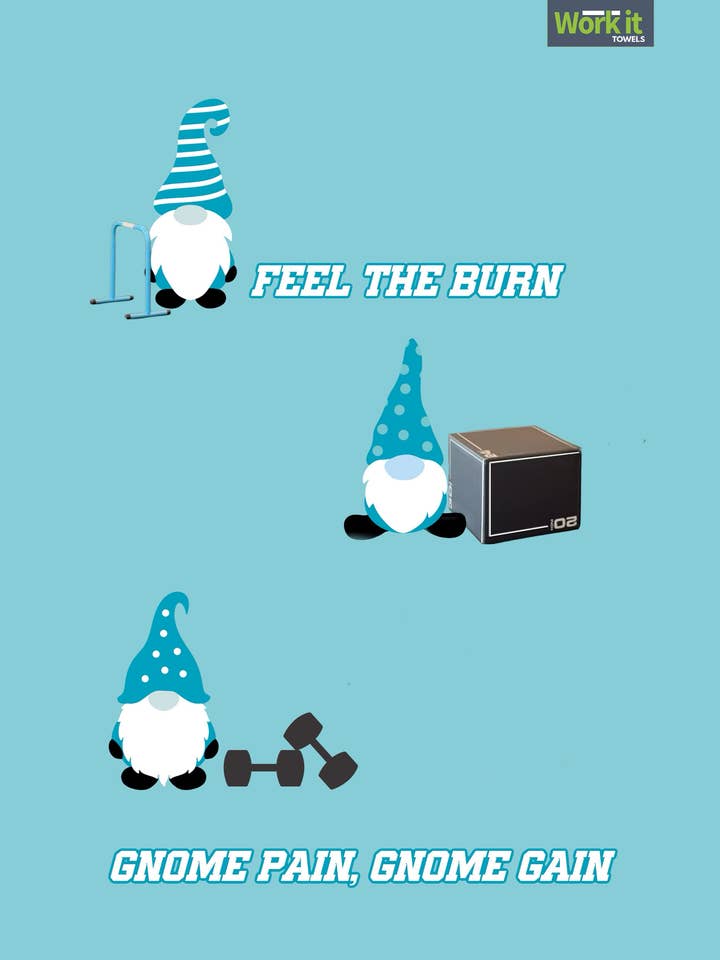 Feel the Burn- Gnome Pain, Gnome Gain Bootcamp Gym Towel for wholesale by Work It Towels