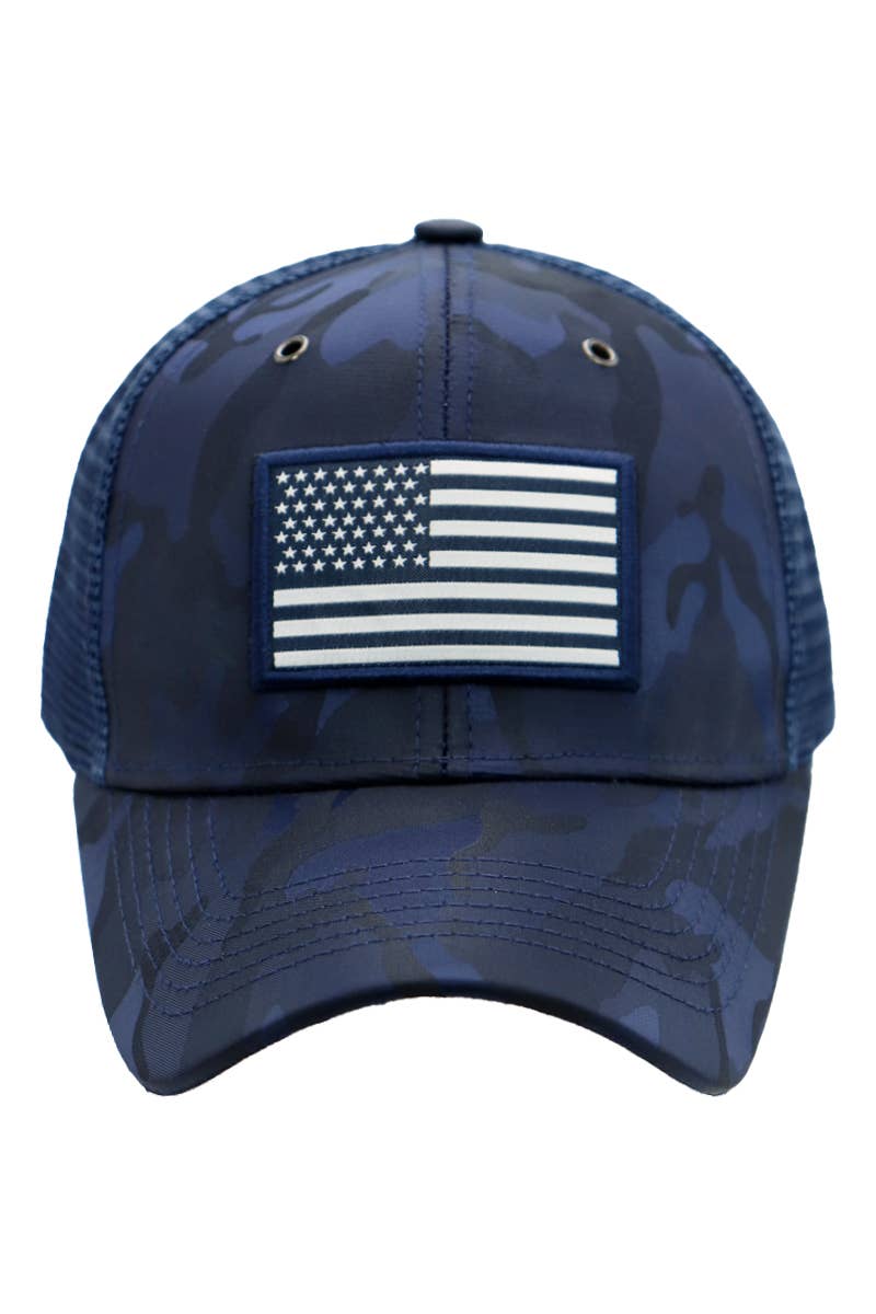 Cap Zone – Engroshandel Trucker hat - Unisex – Camo Mesh Truckerhat med amerikansk flag4
