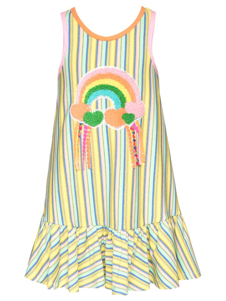 ROBE À RAYURES AVEC DÉTAILS EN FORME D'ARC-EN-CIEL pour la vente par Hannah Banana , Baby Sara