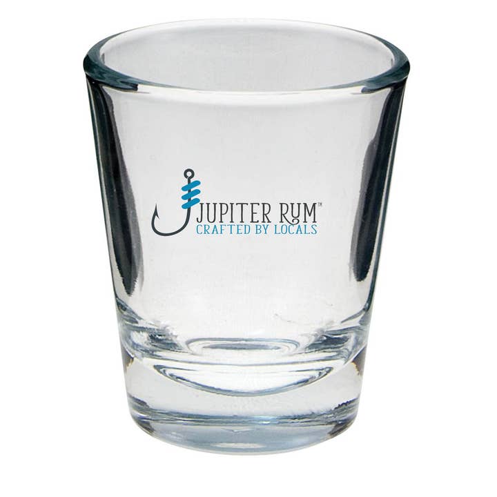 Jupiter Rum Single Shot Glass with Hook Logo for wholesale by Jupiter Rum Co