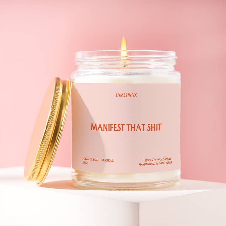 James Wax - Wholesale Jar/Filled Candle - Manifestation Gift Manifest That Shit Candle For Manifesting Goals Positivity Gift F847