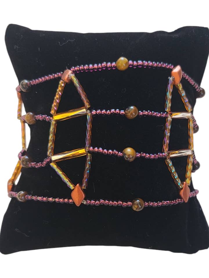 Tiger Eye Meridian Mesh Bracelet for wholesale by Tsuga Beadwork