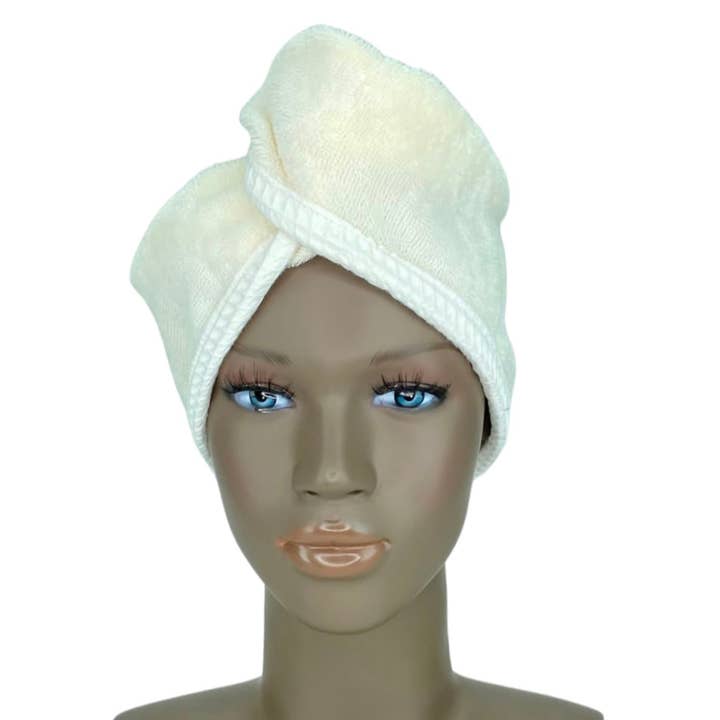 Emmanuel Création - Wholesale Hair Towel/Wrap - “White Honeycomb” ecru hair towel