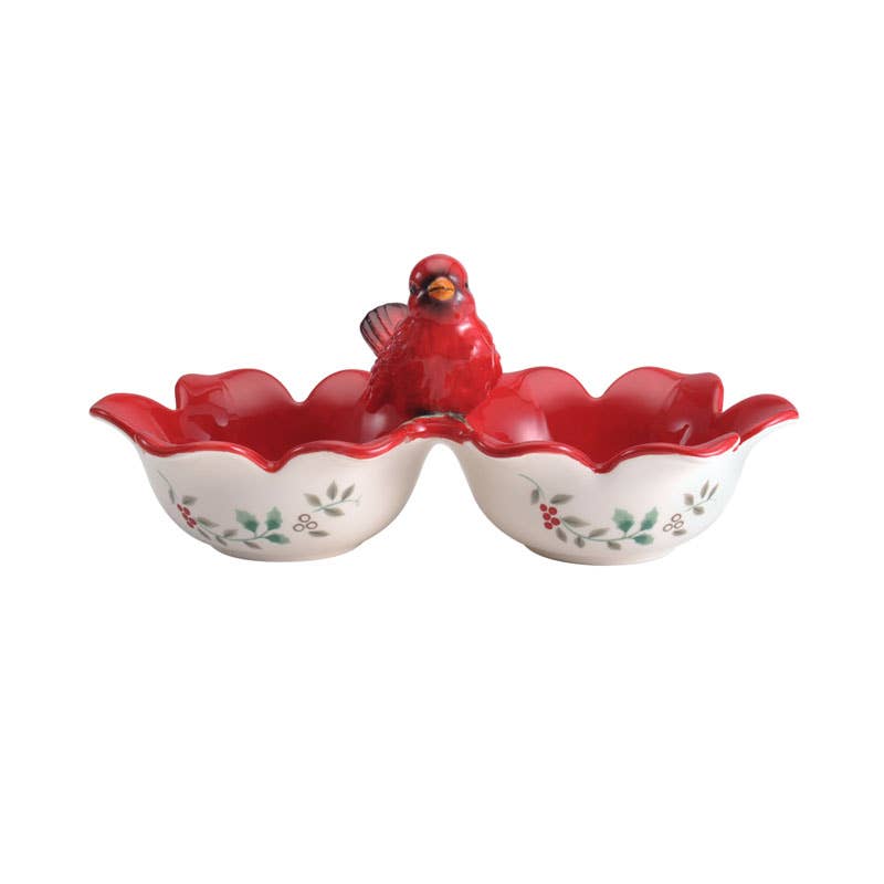 RED GREEN Winterberry 2 Sect Serve Bowl Hrd Dlmte Photo Box for wholesale on Faire0