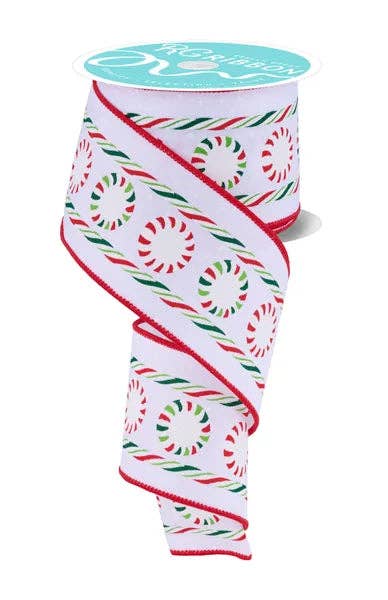 General Wholesale Inc - Wholesale Ribbon - Gift Wrapping - 2.5" x 10yd Glitter Peppermint/Satin-White/Red/Green-RGF1808270