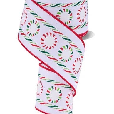 General Wholesale Inc - Wholesale Ribbon - Gift Wrapping - 2.5" x 10yd Glitter Peppermint/Satin-White/Red/Green-RGF180827