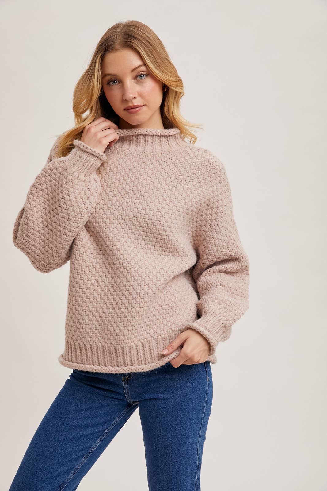 Bluivy - Vente Pull en maille – femme - PULL OVERSIZE EN TRICOT GAUFRÉ À COL MONTANT2