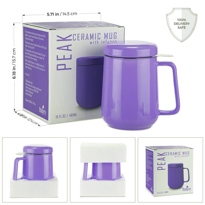 TEALYRA / LUXBE - Wholesale Coffee Mug - Peak Porcelain Mug With Infuser 19oz, Purple Matte Finish