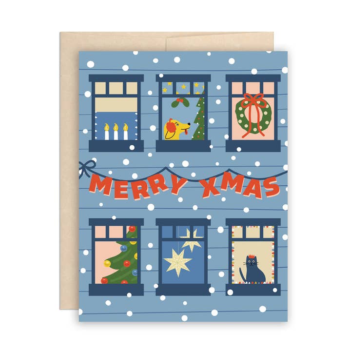 The Beautiful Project - Wholesale Christmas Card - Merry Christmas Holiday Apartment Windows Greeting Card0