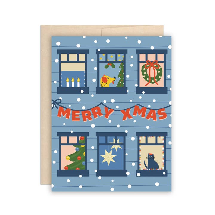 The Beautiful Project - Wholesale Christmas Card - Merry Christmas Holiday Apartment Windows Card Box Set of 81