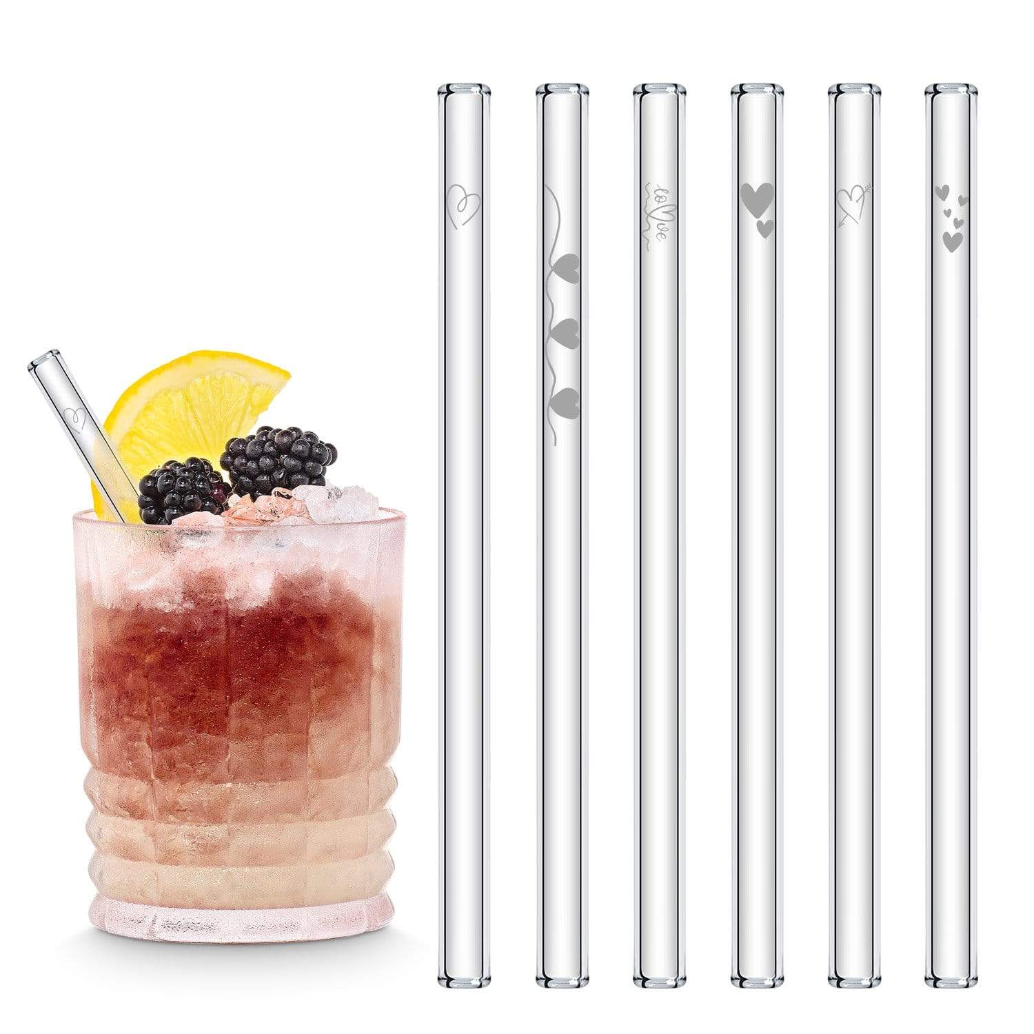 HALM Straws - Venta al por mayor Pajitas para beber - Pajitas de cristal grabadas Heart Symbol Edition con hermosos corazones y corazones6