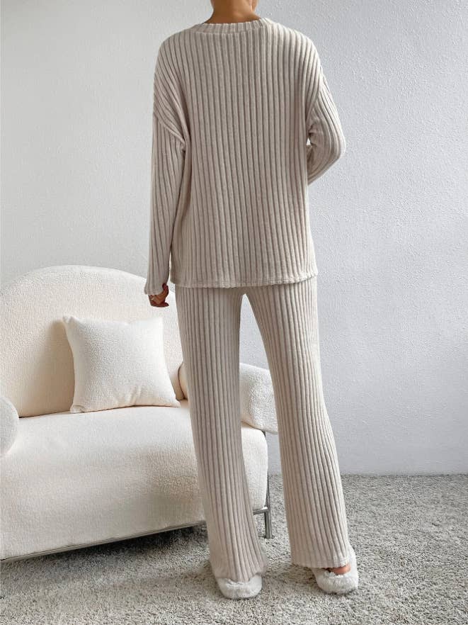 HIDDENBRAND - Wholesale Sleepwear Set - Women's - Ribbed Knit Long Sleeve Lounge Pajama Set10