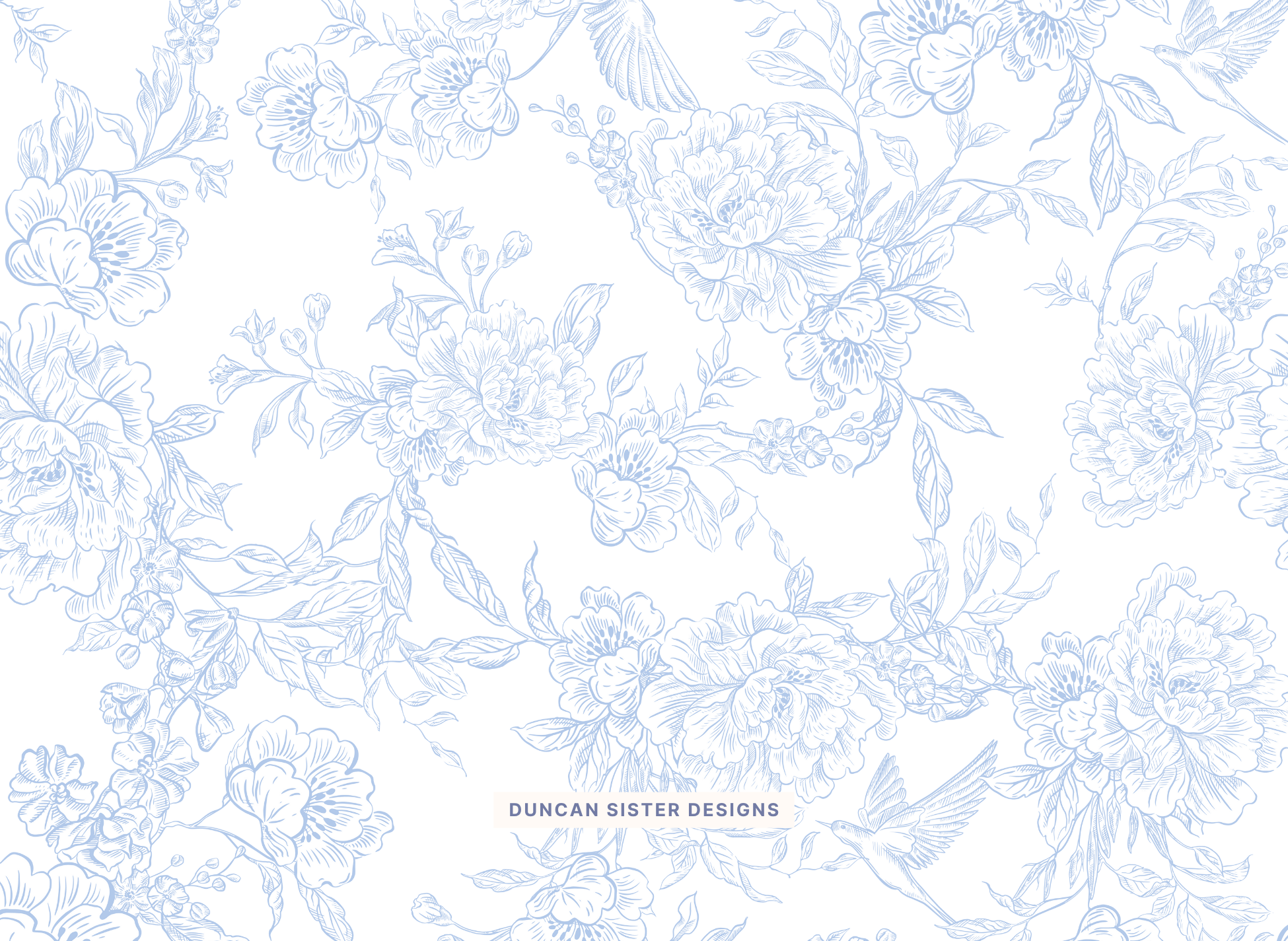 Duncan Sister Designs - Wholesale Stationery/Notecard Set - Blue Floral Toile Notecards – Set of 8, USA Made2
