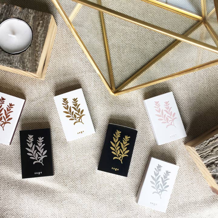 Studio Portmanteau - Wholesale Matches - Sage Matchbox | Embossed Botanical Match Holder2