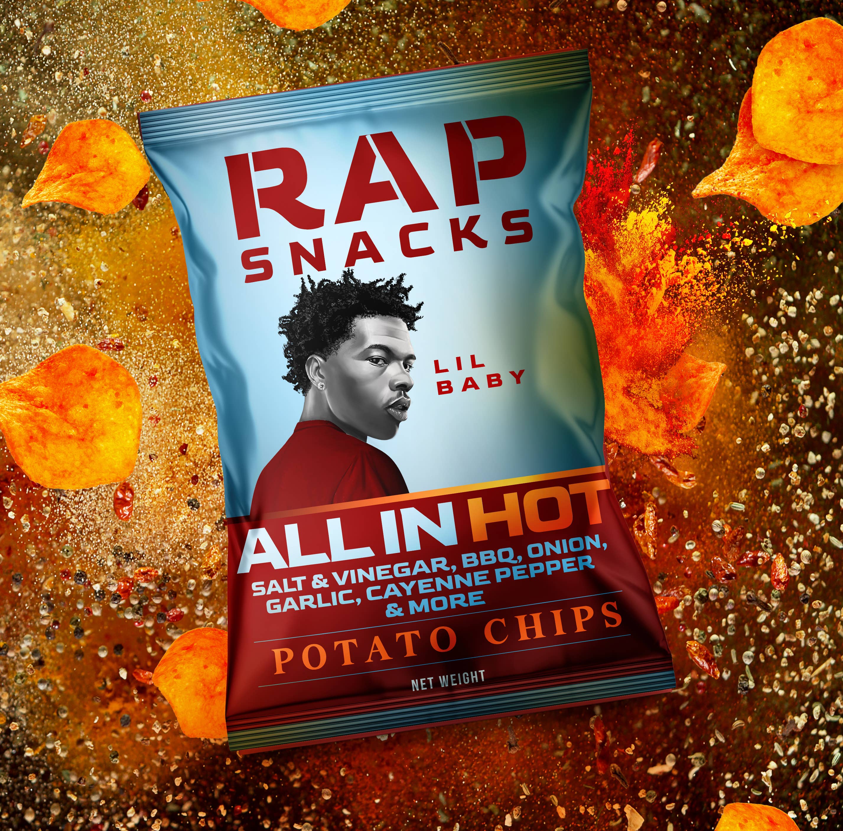 Rap Snacks - Wholesale Crisps - Rap Snacks Lil Baby All in HOT Potato Chips (2.5oz)1