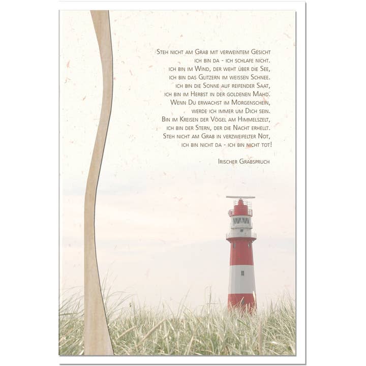 metALUm Sympathy Card B6 – Lighthouse – I Am Not Dead – Irish Epitaph – with Wood Decoration for wholesale by metALUm