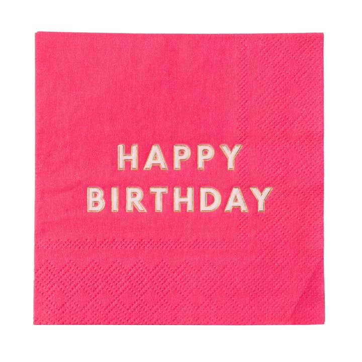 HOT PINK HAPPY BIRTHDAY COCKTAIL NAPKINS for wholesale by Bonjour Fête