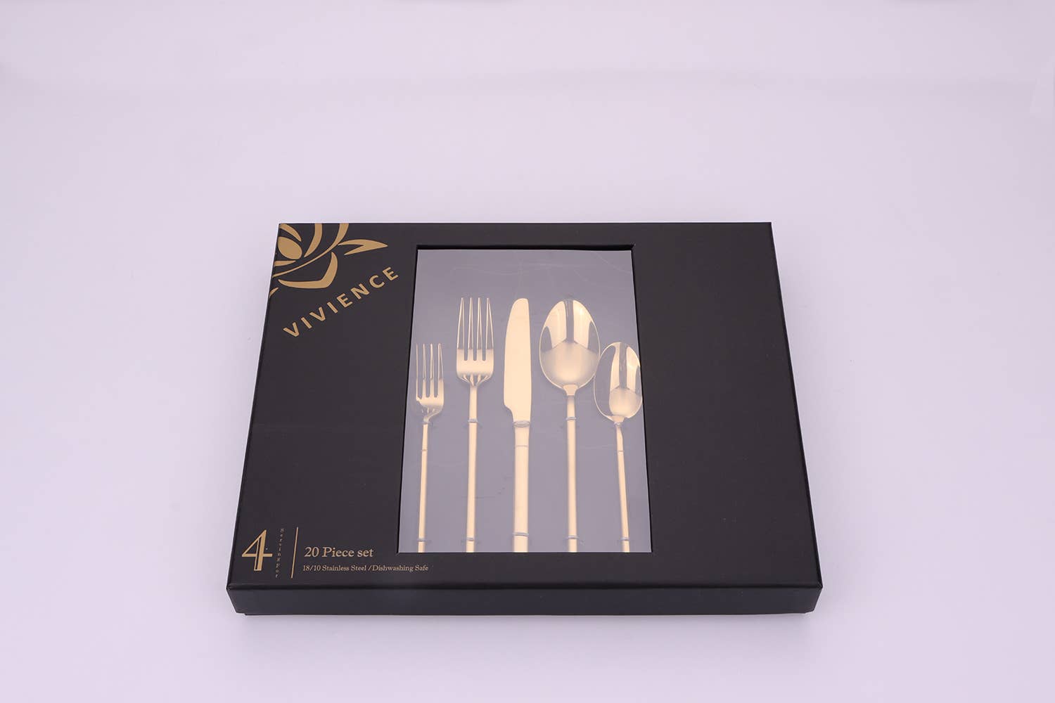 VIVIENCE - Wholesale Flatware Set - Simplicite 20 Pc Gold Flatware Set, Service for 411