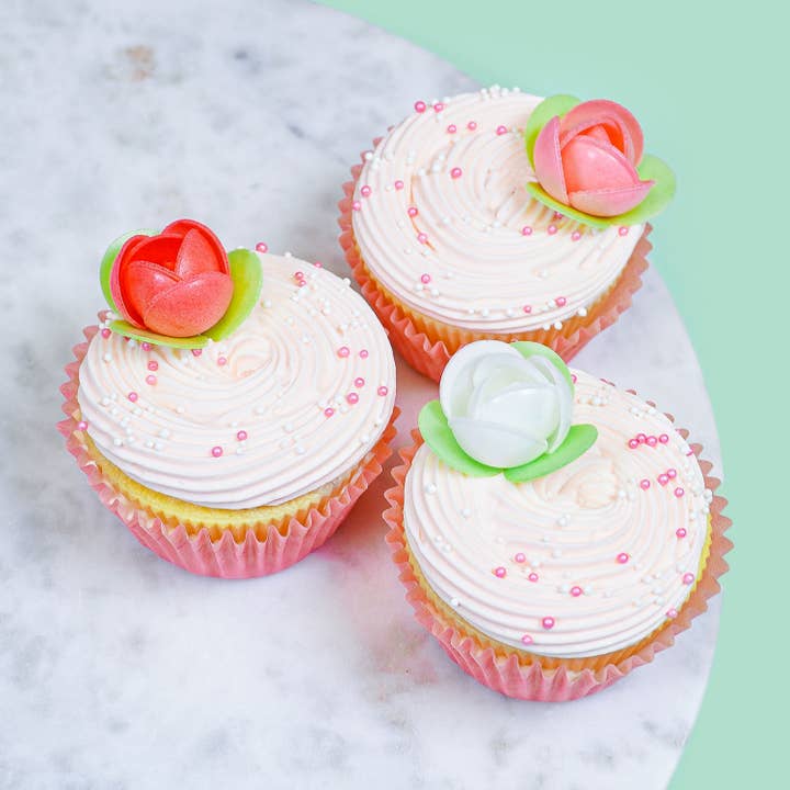 Summitbaking - Wholesale Cake/Cupcake Topper - Edible Pink Wafer Paper Roses leaf Cupcake Decorations