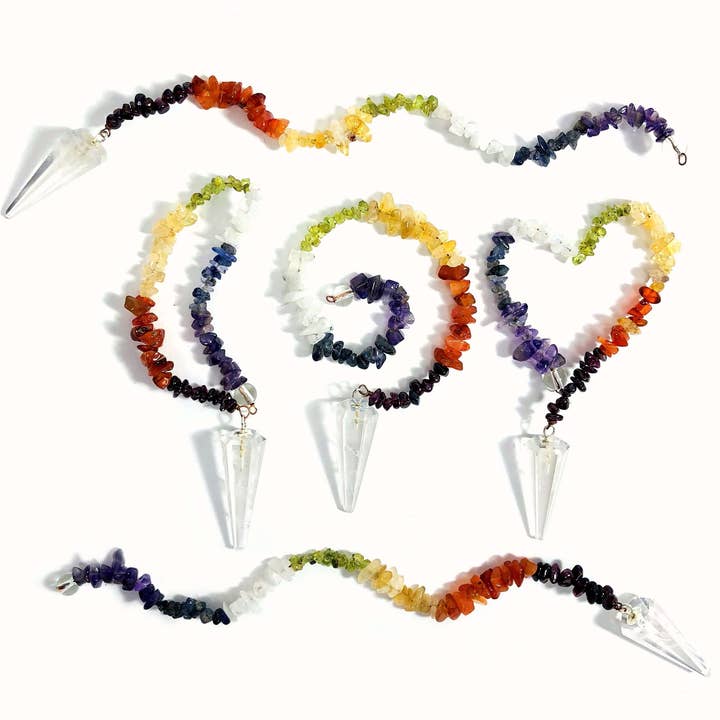Crystal Quartz Pendulum with Chakra Beads for wholesale by Rock Paradise