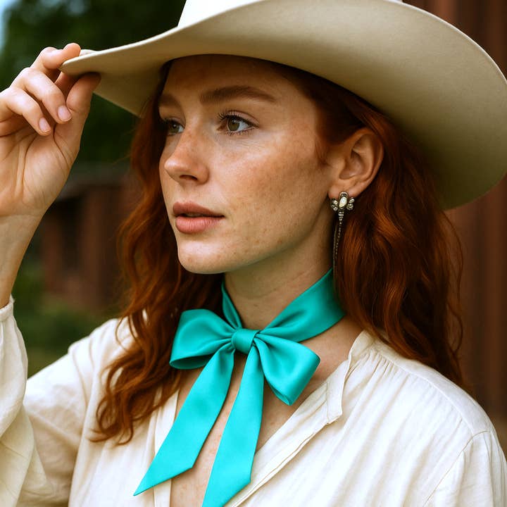 Turquoise Western Skinny Mini Wild Rag Scarf / Cowgirl Necktie #TW301 for wholesale by Rodeo Drive