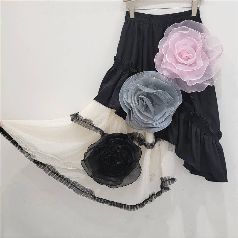 Multi Colored SK043 Chic Mesh Splicing Skirt with 3D Floral Decoration for wholesale on Faire2