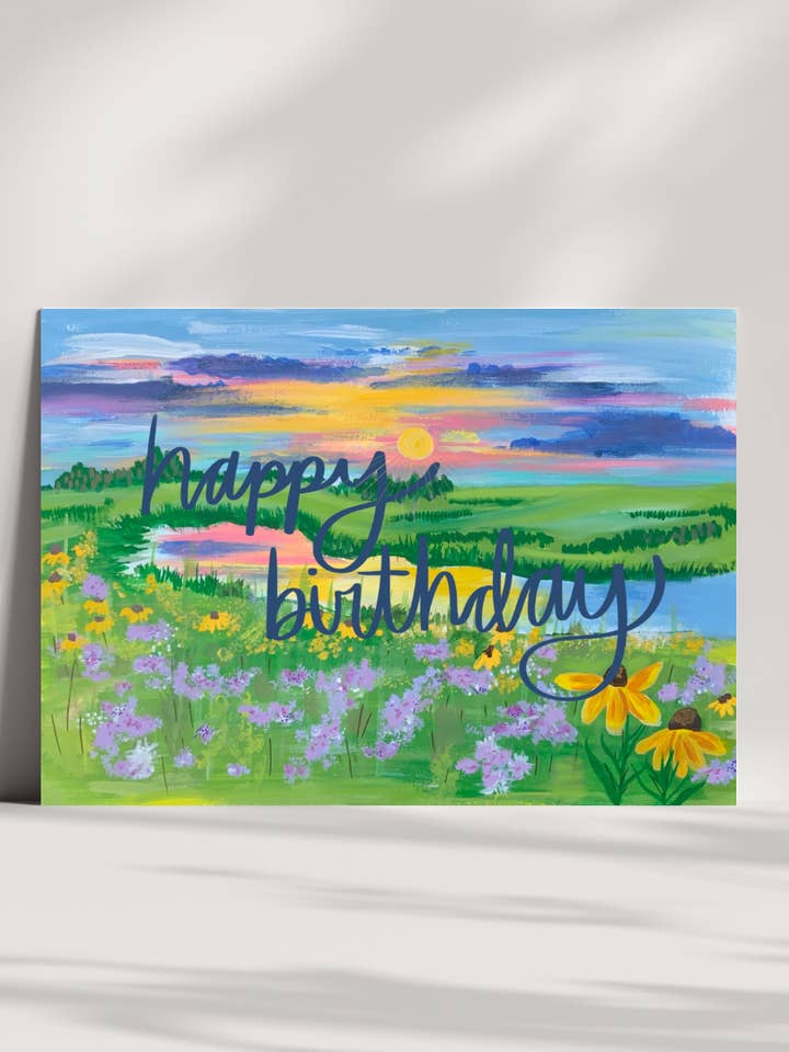 Fijne Verjaardag Kleurrijke Landschap Kaart voor wholesale door A Quartzy Life