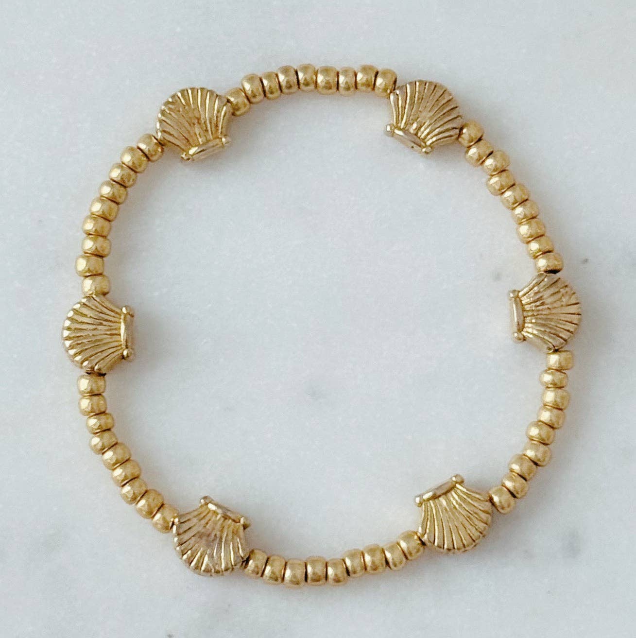 Salt & June - Wholesale Beaded Bracelet - Gold Seashell Beaded Bracelet0