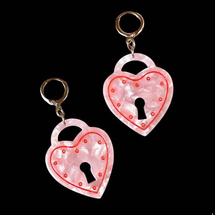 Foolish Fetish - Wholesale Dangle Earrings - All Locked Up Heart Padlock Earrings2