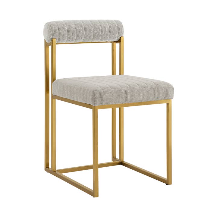 Set of Two Gray And Gold Upholstered Polyester Open Back Dining Side Chairs for wholesale by HomeRoots