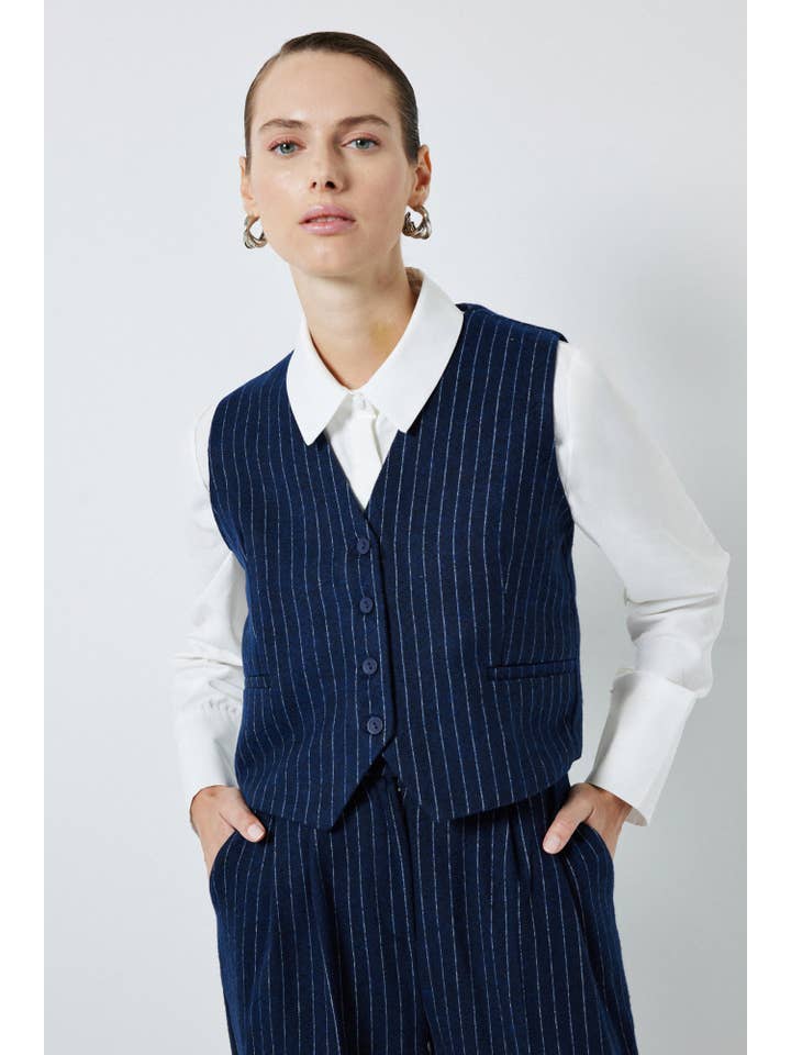 Navy Blue STRIPED 3-PIECE SUIT for wholesale on Faire