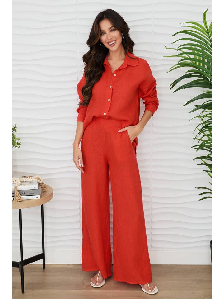 MILIO MILANO - Wholesale Button Down Shirt - Women's - LINEN LONG SLEEVE HI-LO BUTTON DOWN TOP (707015B-LONGSLV)3