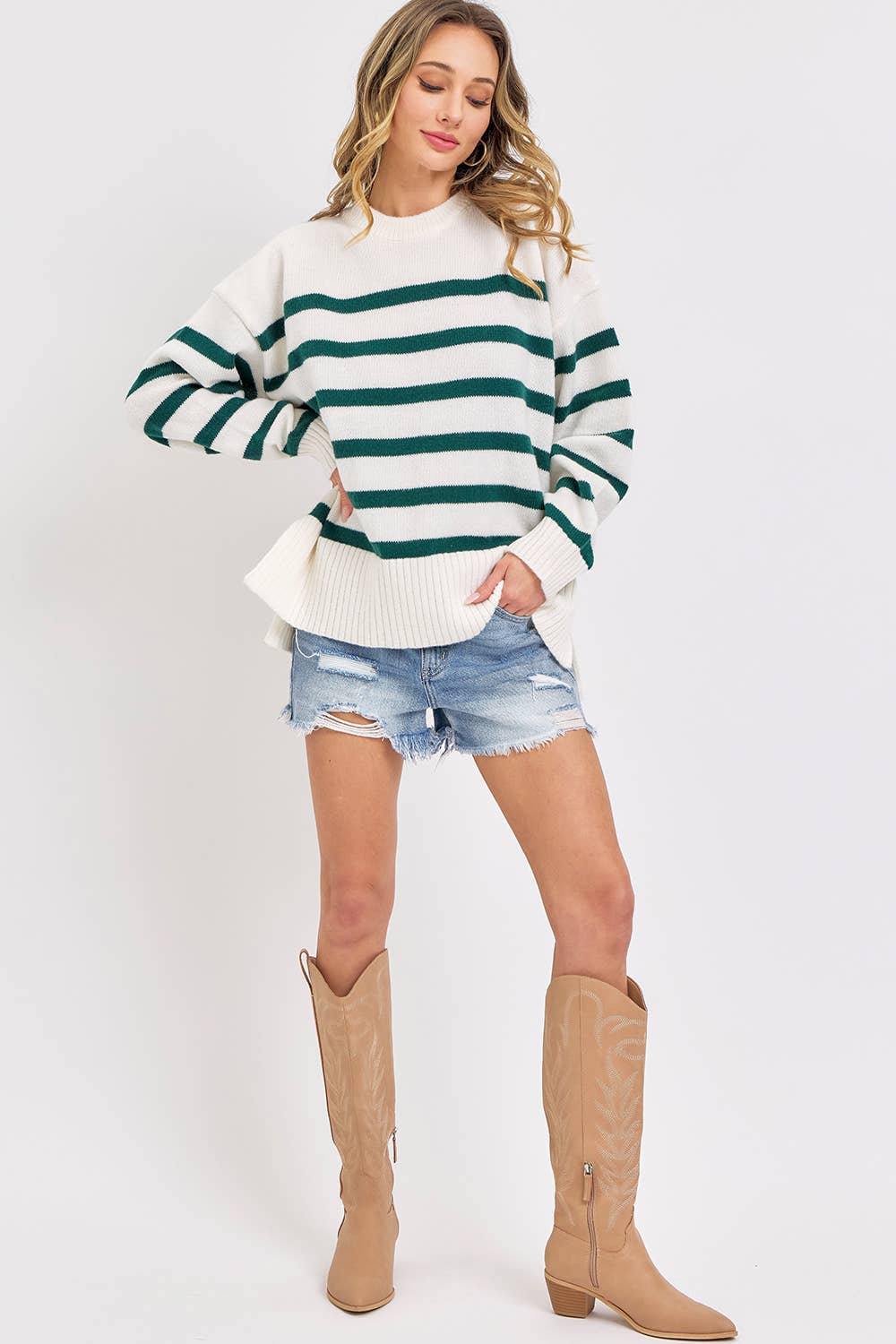 Sweet Lovely by Jen – wholesale Tunic sweater – Women’s – STRIPED PULLOVER OVERSIZE  SWEATER45