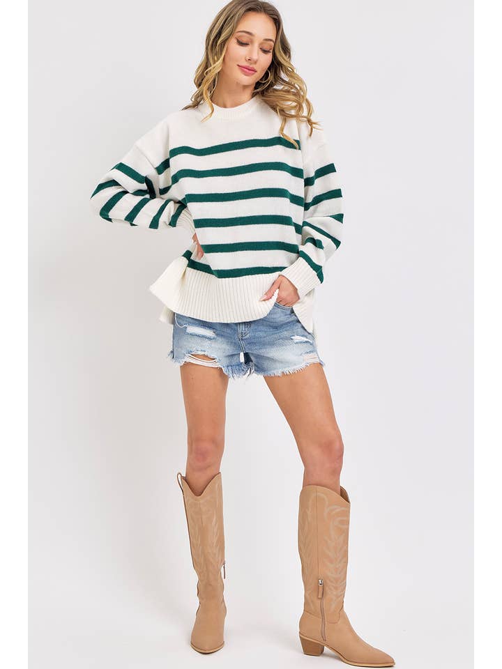 Sweet Lovely by Jen – wholesale Tunic sweater – Women’s – STRIPED PULLOVER OVERSIZE SWEATER44