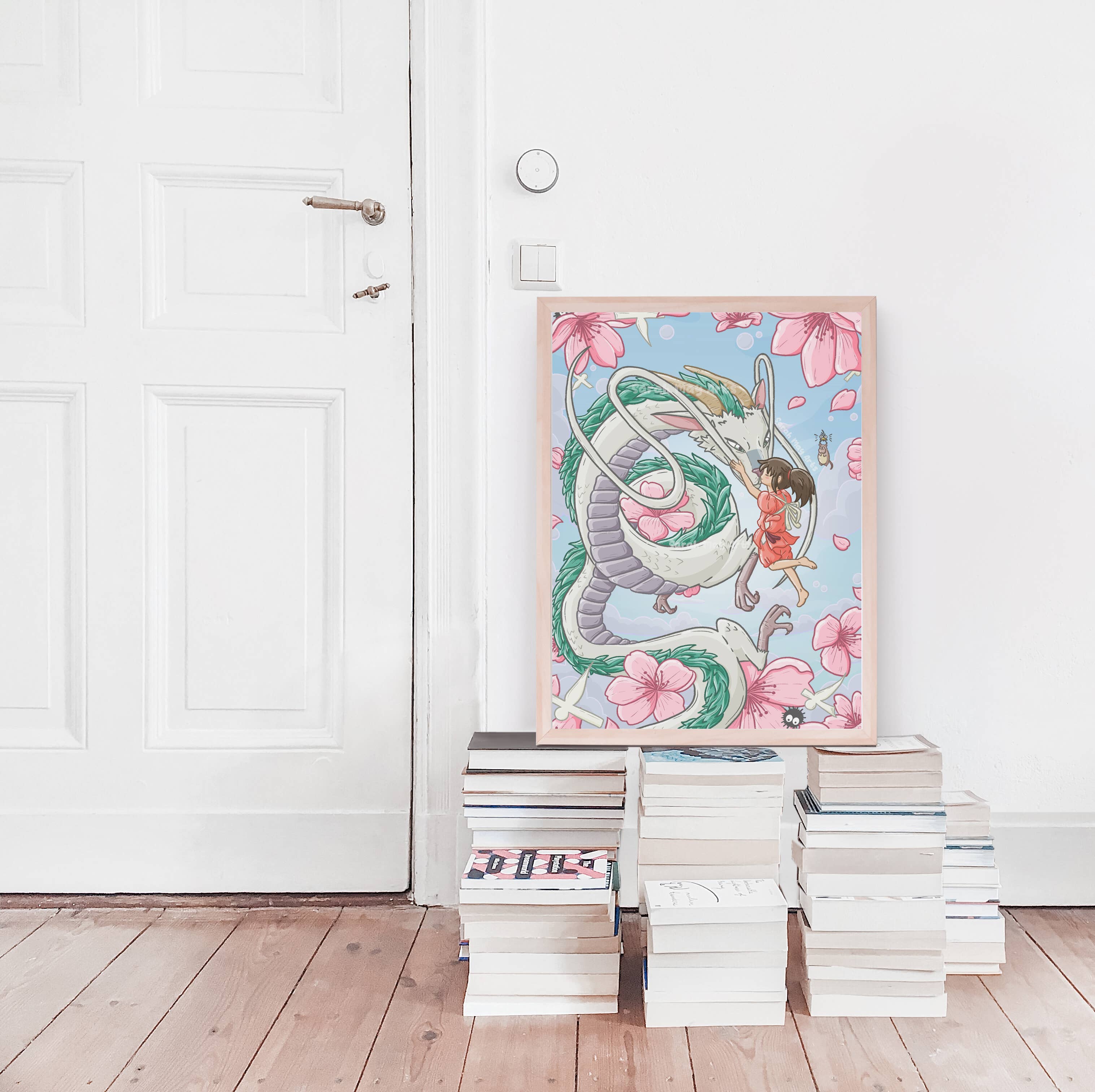 Sarah May Arts - Wholesale Art Print - Spirit Dragon Print | Fine Line Anime Floral Art2