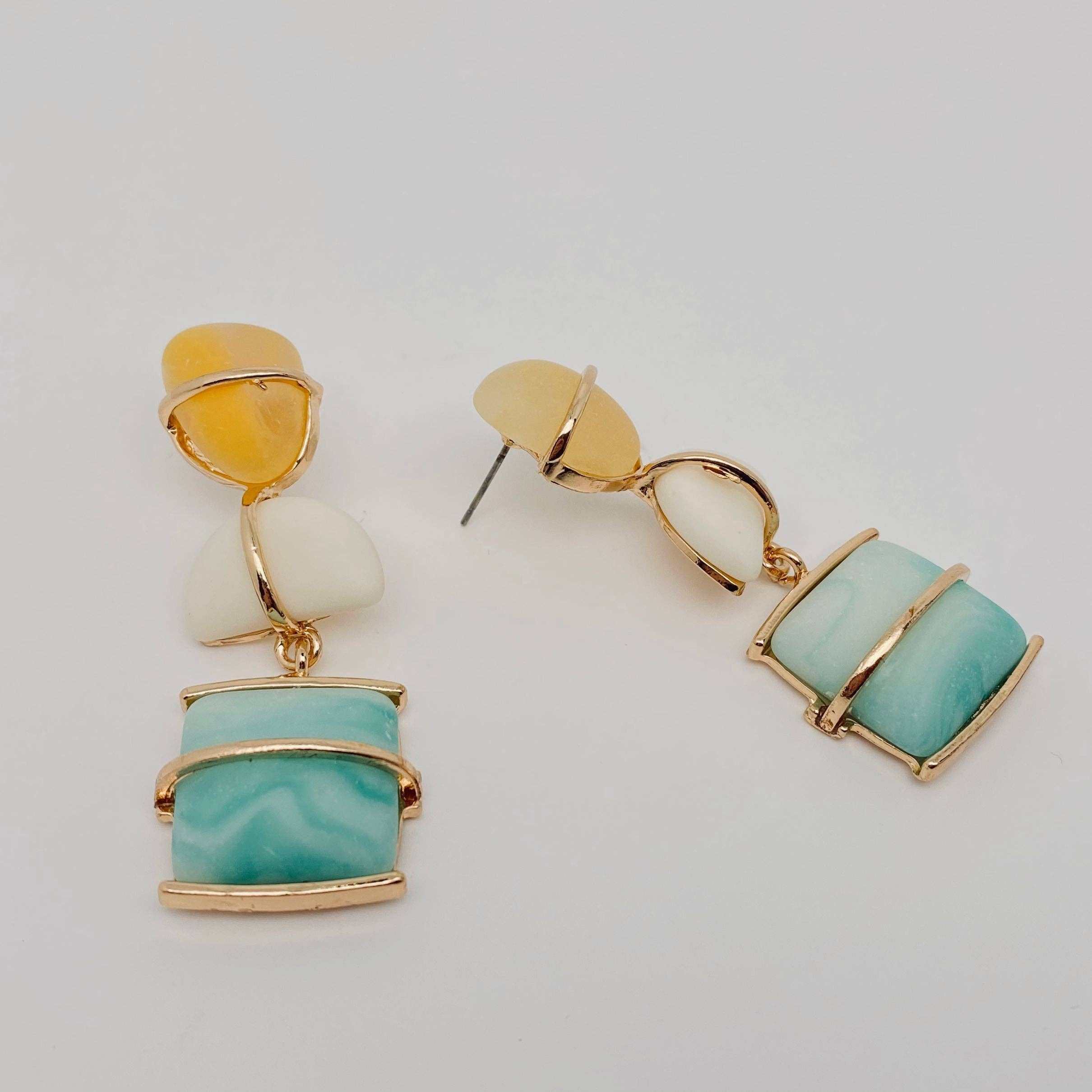 Color Bohemian Alloy Woven Frosted Resin Earrings for wholesale on Faire1