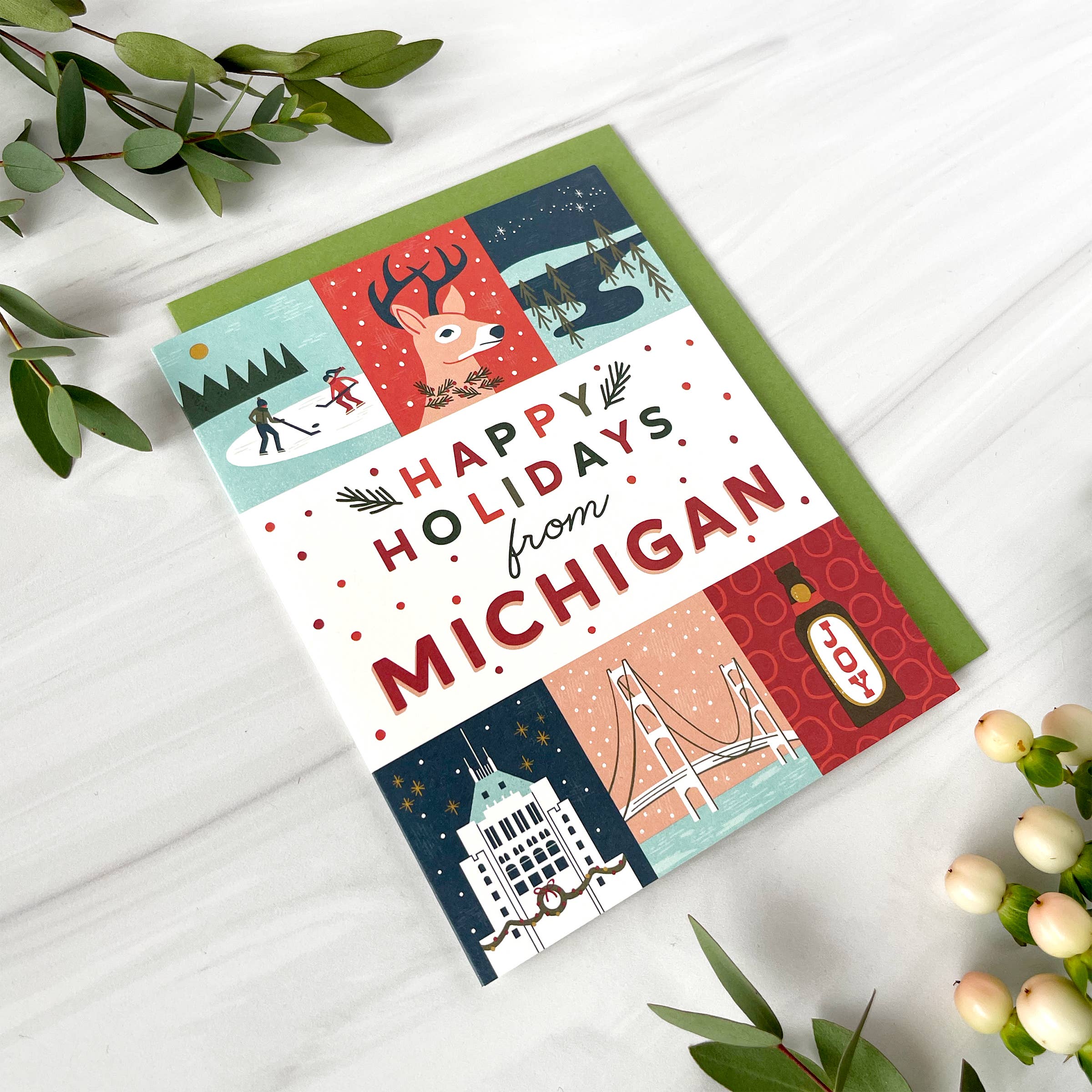 Paper Parasol Press - Wholesale Season's Greetings Card - Michigan Holiday Grid  (Box Set of 6)2