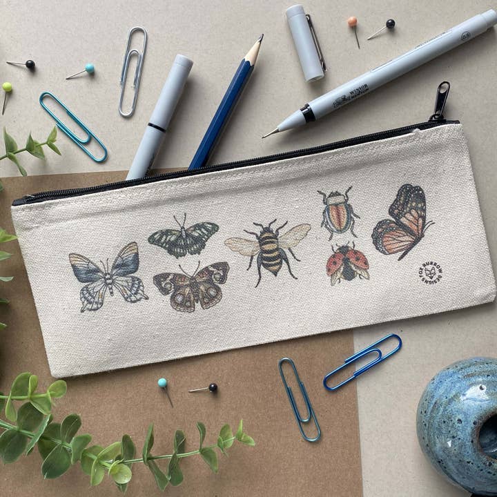 Bugs & Butterflies Pencil Pouch for wholesale by Fox Burrow Designs