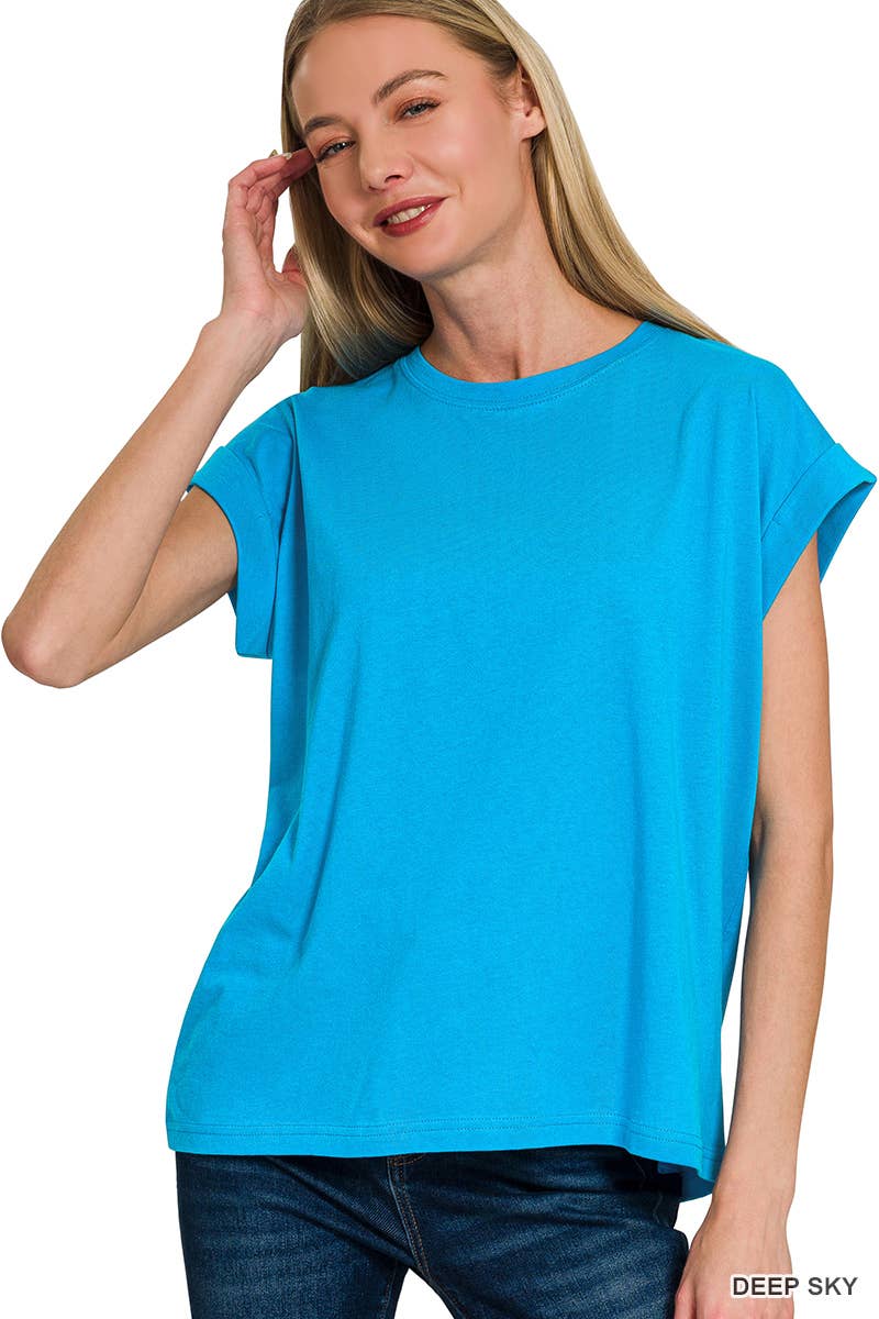 42POPS - Wholesale T-Shirt - Women's - `.Round Neck Folded Short Sleeve T Shirt33