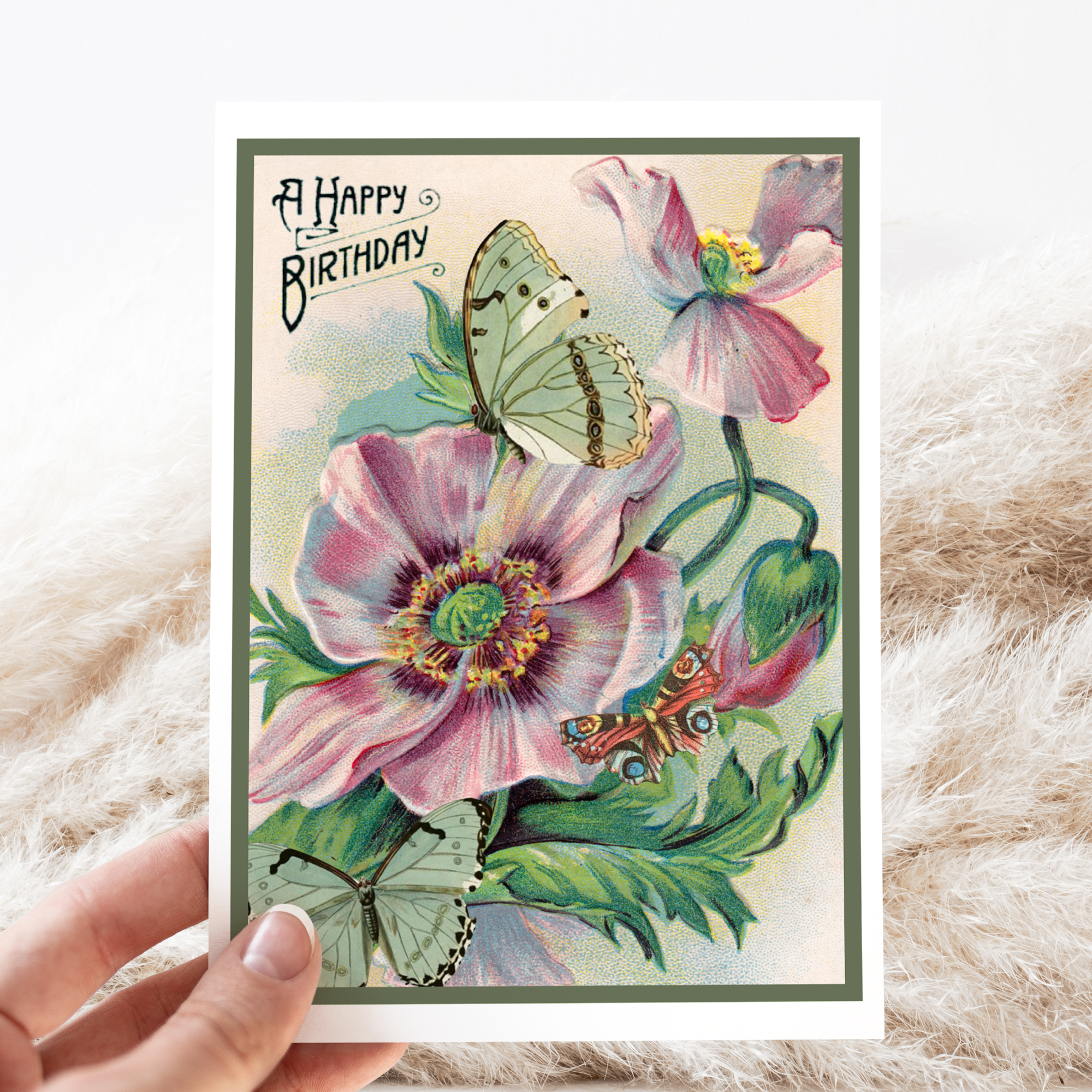 Cheerful Whimsies - Vendita all'ingrosso Biglietti di auguri - Biglietto di auguri. Buon compleanno! Fiori e falene vintage.1