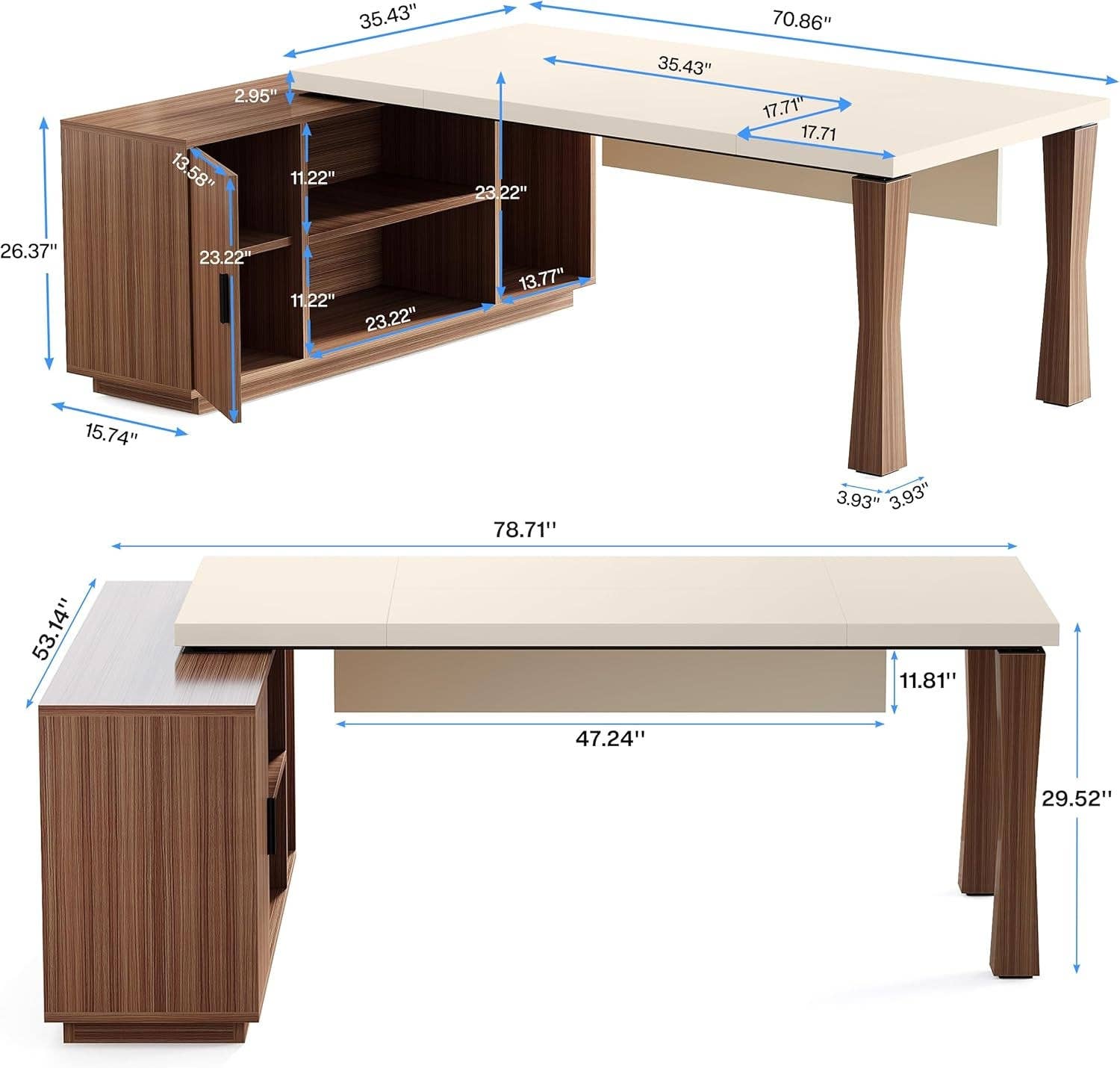 79 Inch Cream White L Shaped Executive Desk With Storage for wholesale on Faire2
