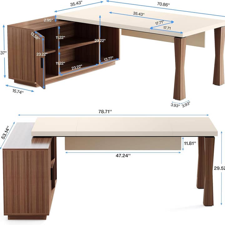 79 Inch Cream White L Shaped Executive Desk With Storage for wholesale on Faire2