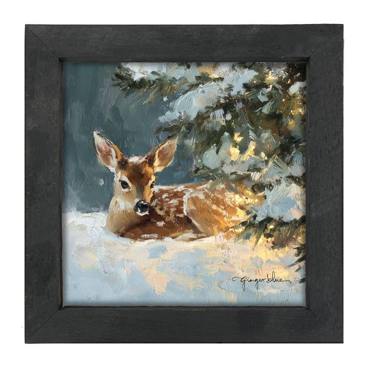 Deer resting near Pine Tree for wholesale by ginger blue